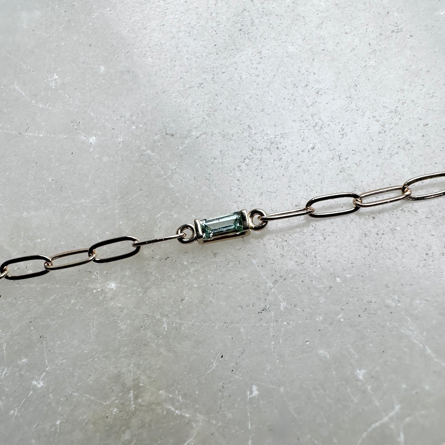 Seafoam Tourmaline Paperclip Bracelet | 14k Yellow Gold