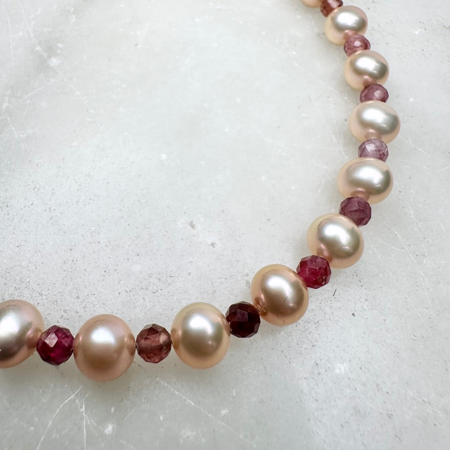 Pink Pearl & Multicolor Spinel Beaded Necklace | Sterling Silver