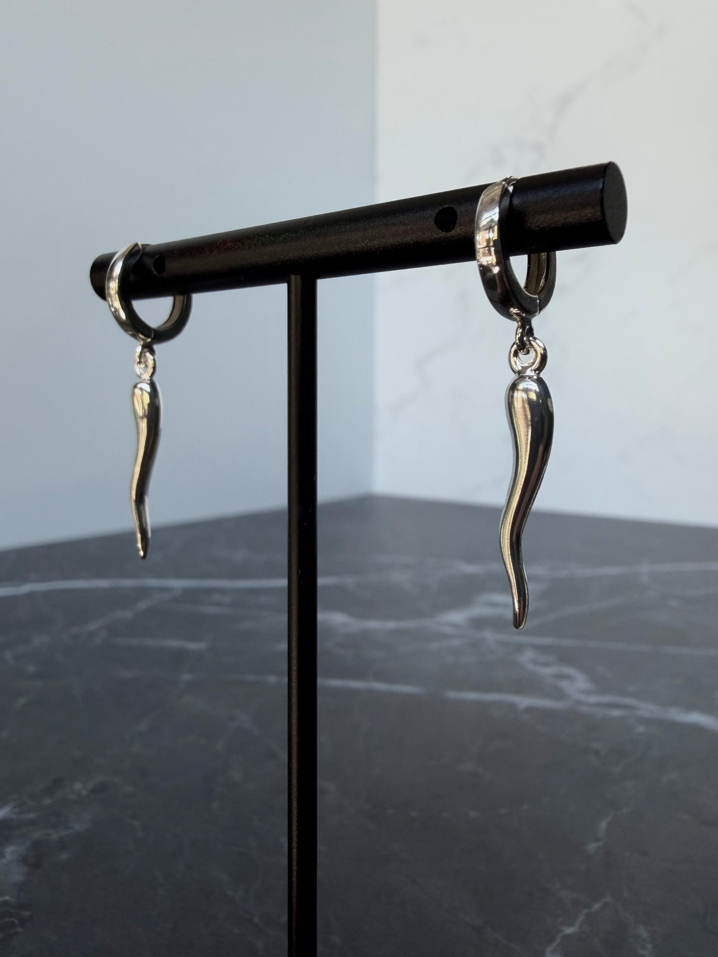 Italian Horn Huggie Earrings | Sterling Silver