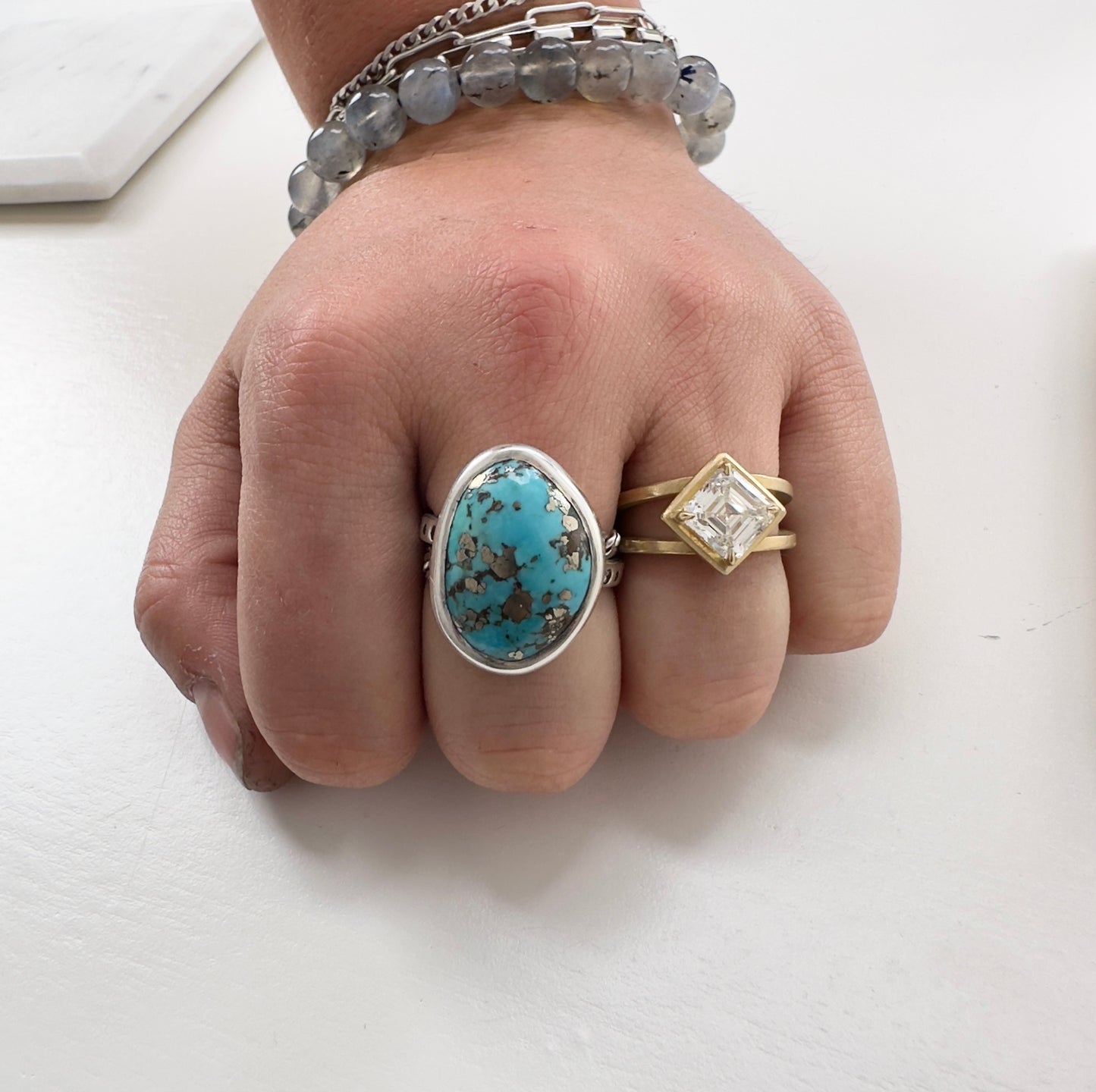 Morenci Turquoise and Diamond Ring