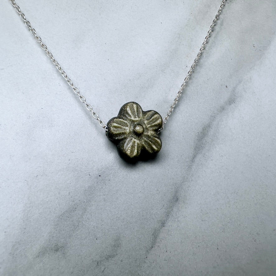 Obsidian Cherry Blossom Floating Necklace | Sterling Silver