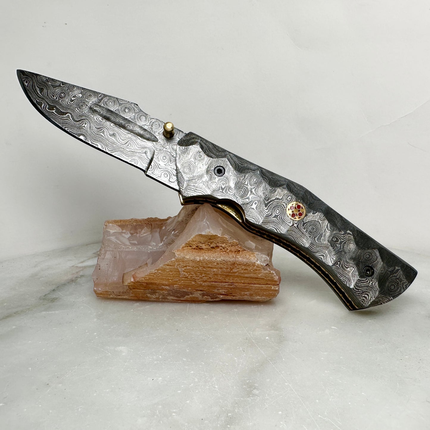 Brass & Damascus Steel Folding Utility Knife