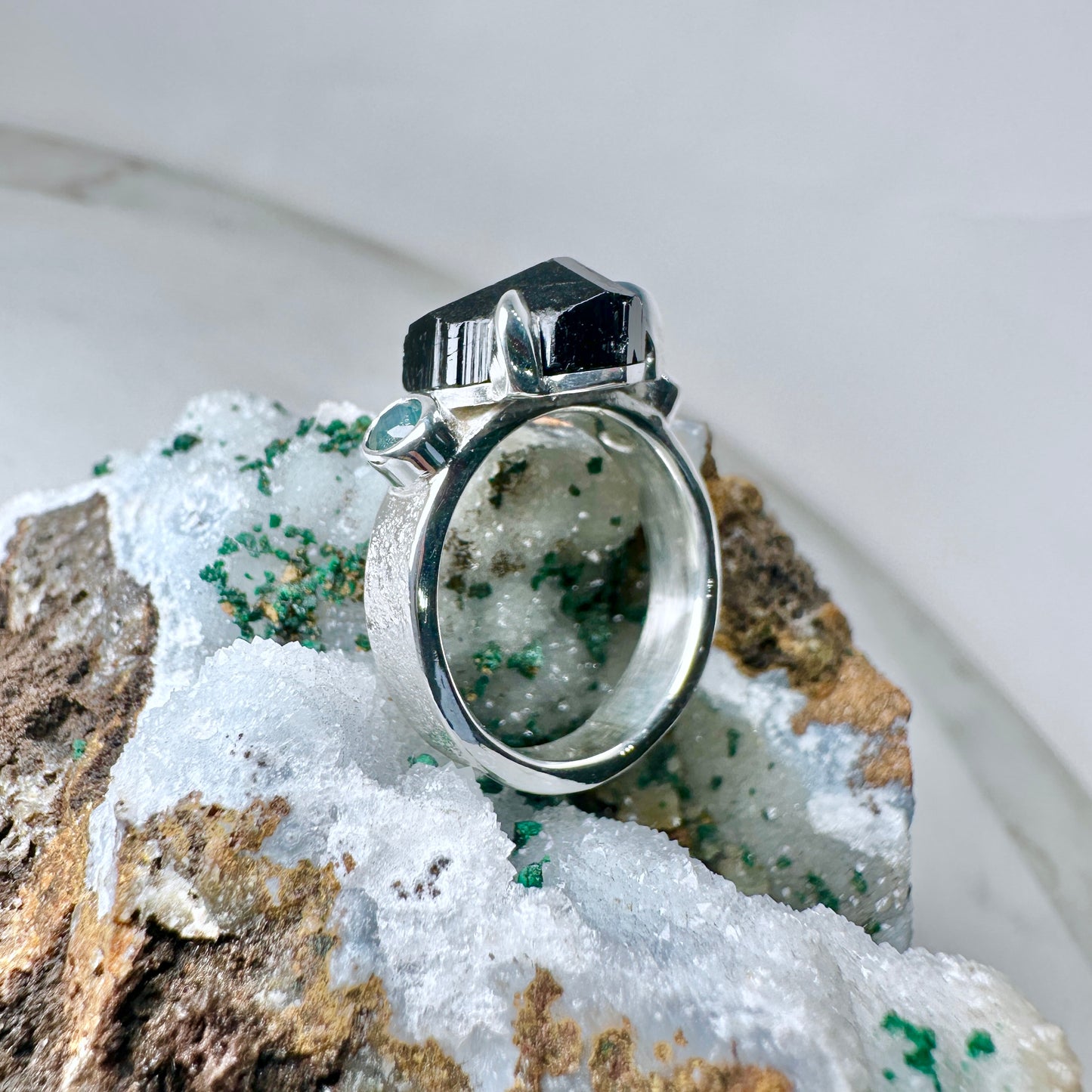 Black Tourmaline & Sapphire Statement Ring | Sterling Silver