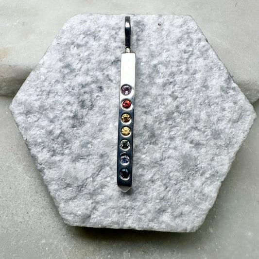 Rainbow Sapphire Bar Charm Pendant | Sterling Silver