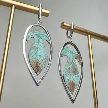 Framed Philodendron Leaf Earrings | Sterling Silver