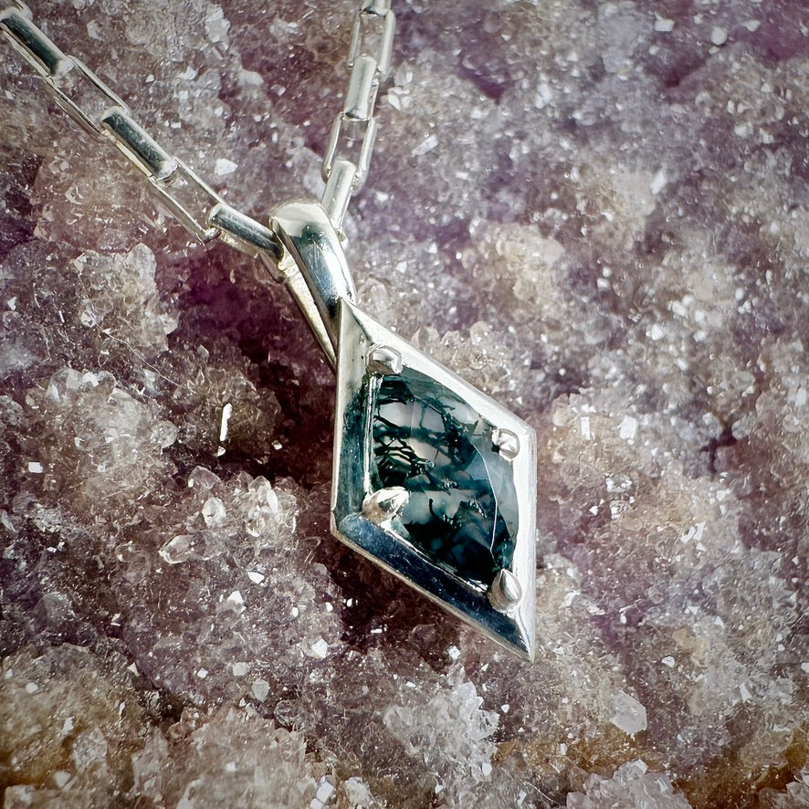 Moss Agate Pendant | Sterling Silver