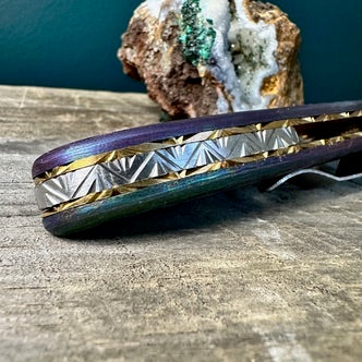 Full Damascus Steel Utility Knife with Anodized Rainbow Handle