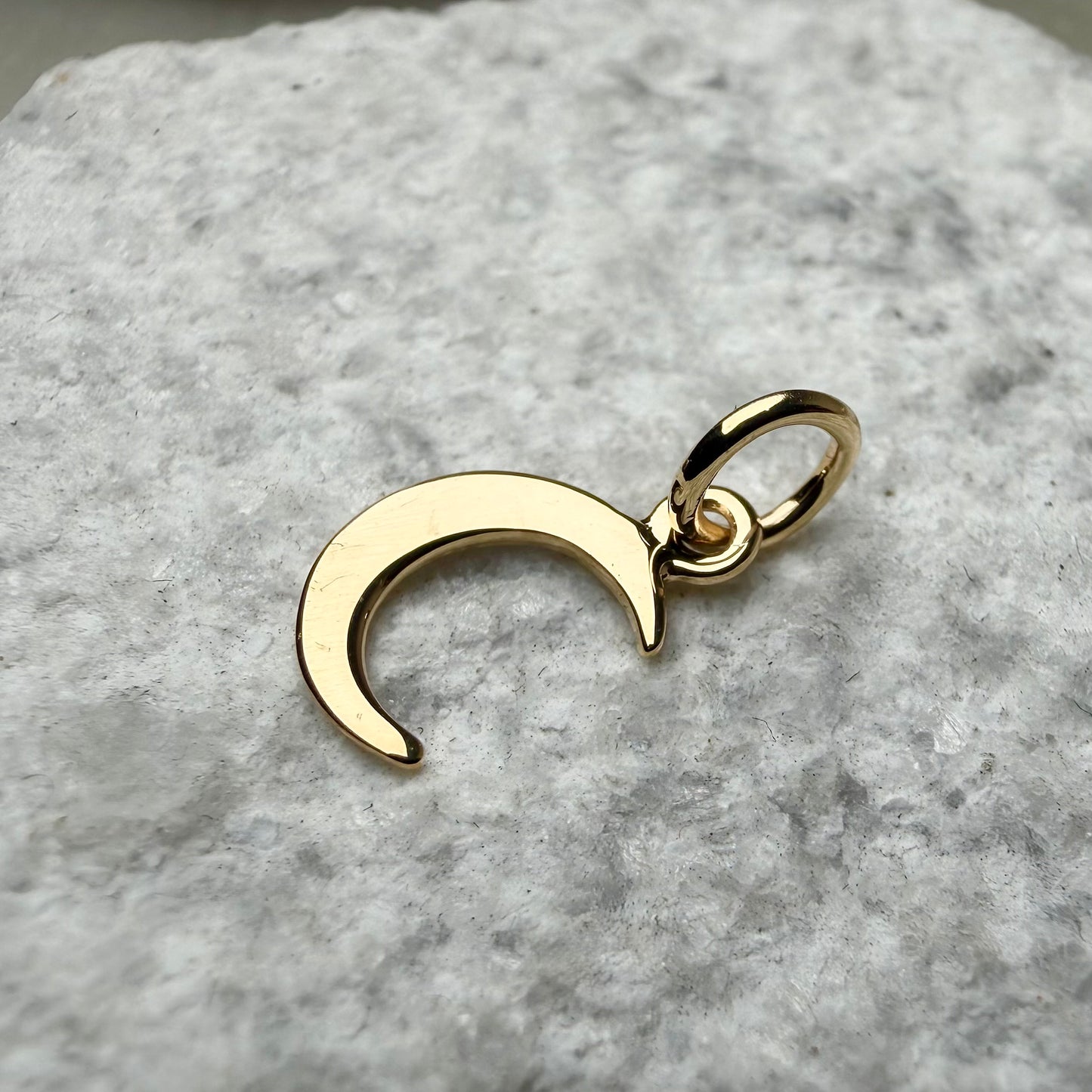 Flat Crescent Moon Charm | 14k Yellow Gold