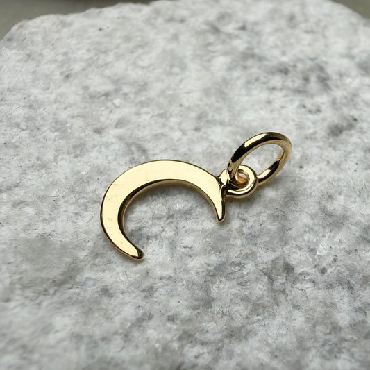 Flat Crescent Moon Charm | 14k Yellow Gold