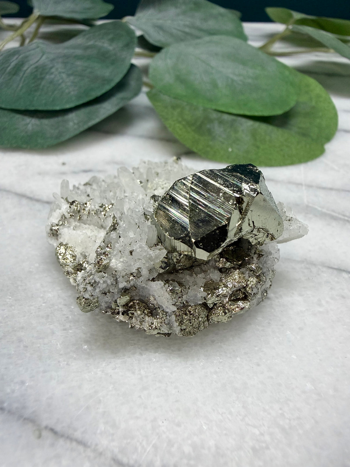 Pyrite On Quartz Crystal Cluster | Mineral Specimen form Peru