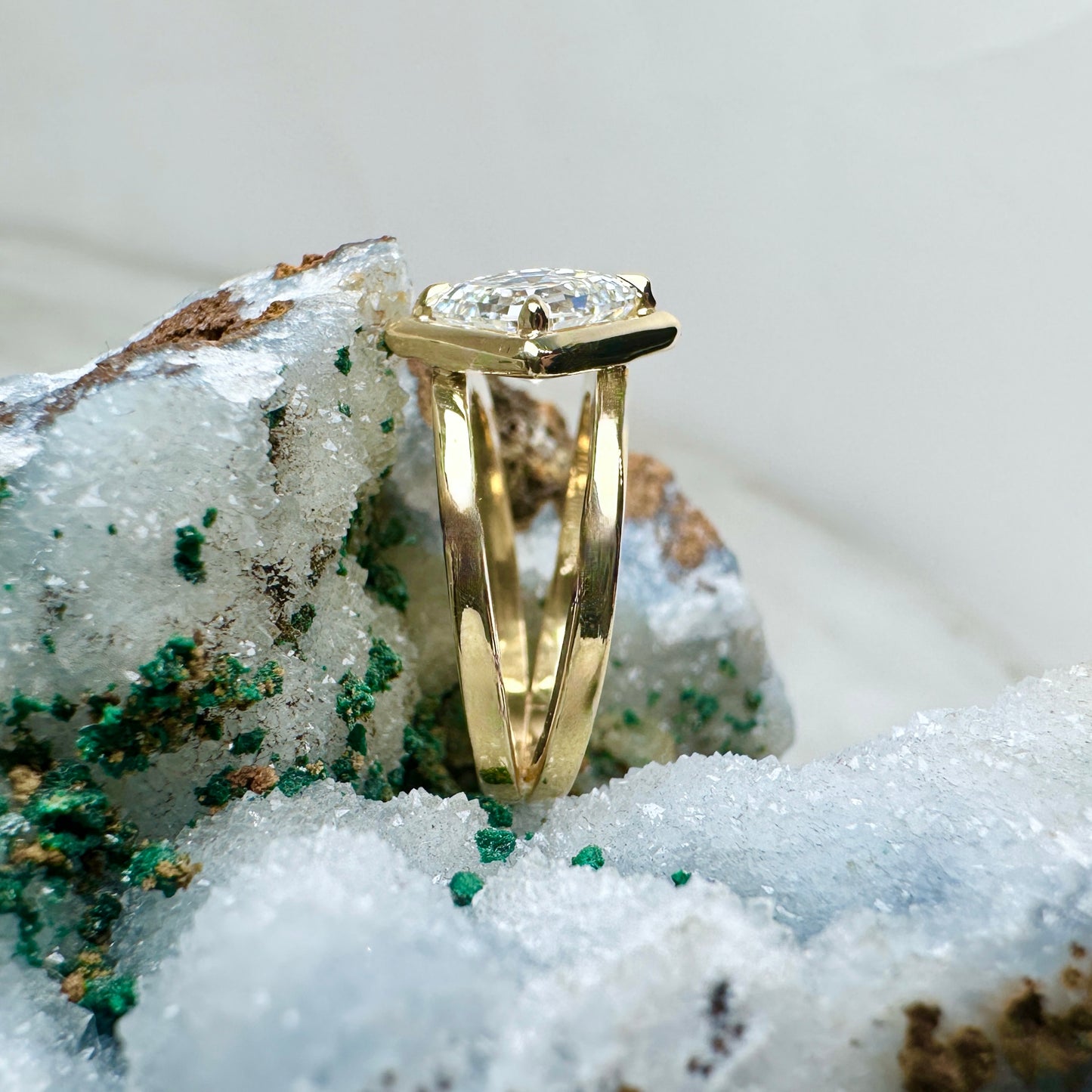 Asscher Cut Diamond Double Band Ring | 18k Yellow Gold