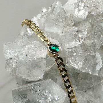Emerald Rose Cut Curb Chain Bracelet | 14k Yellow Gold