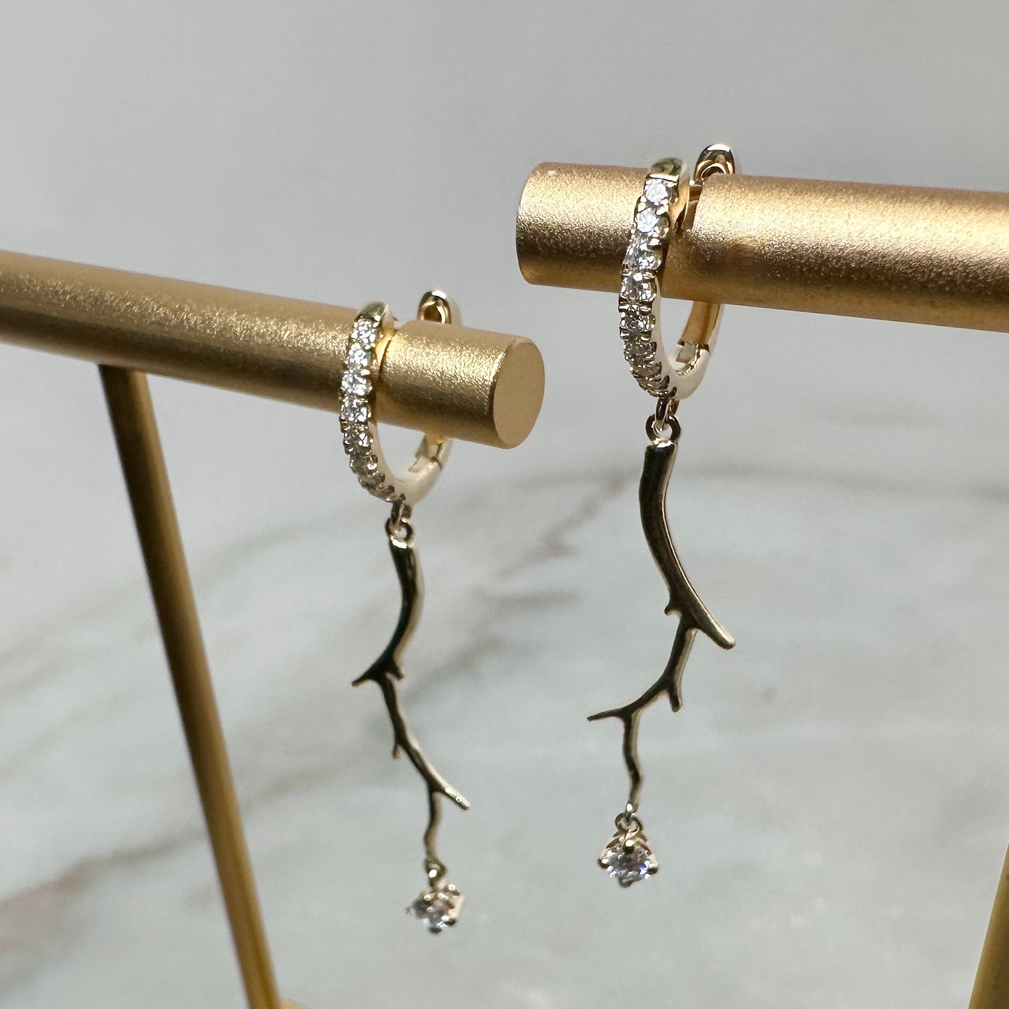 Diamond Branch Earrings | 14k Yellow Gold