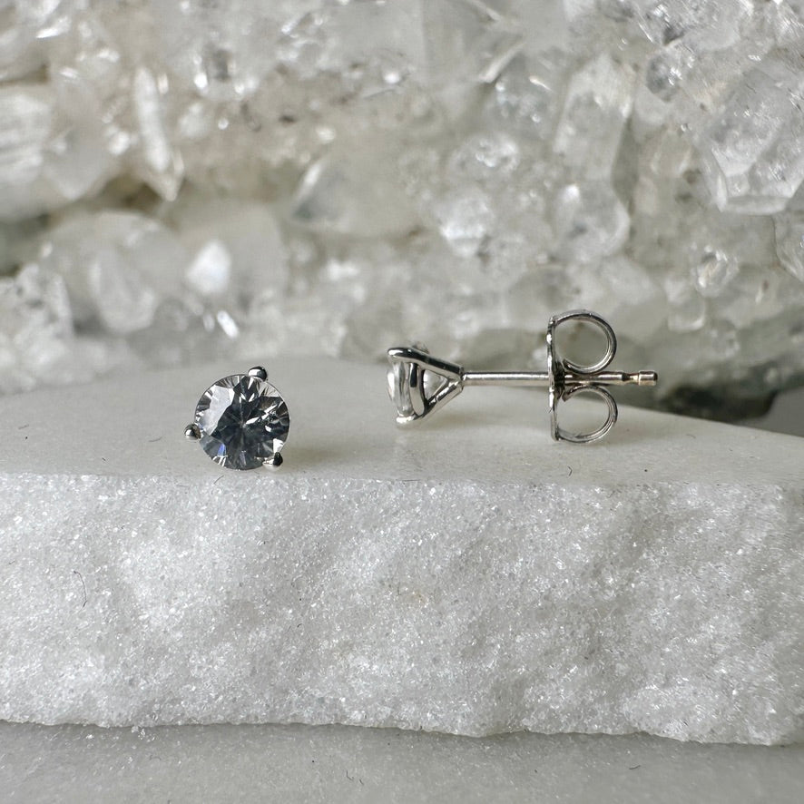 White Zircon Stud Earrings | Sterling Silver