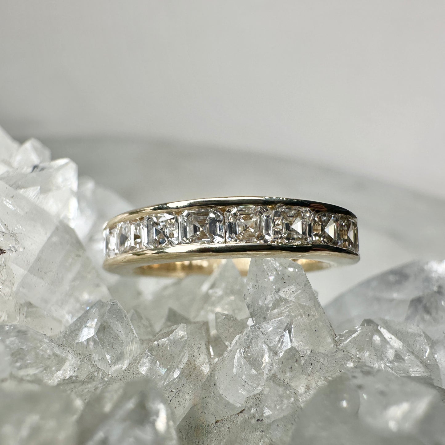 Channel Set Band with Asscher Cut Diamonds | 14k Yellow Gold