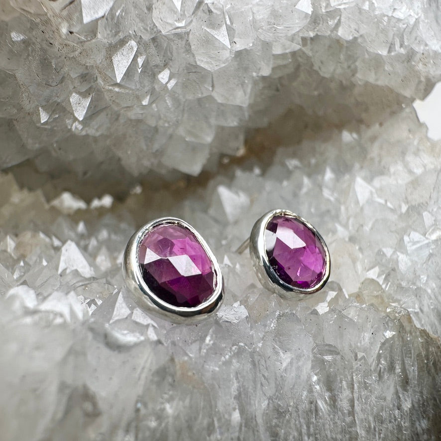 Grape Garnet Stud Earrings | Sterling Silver