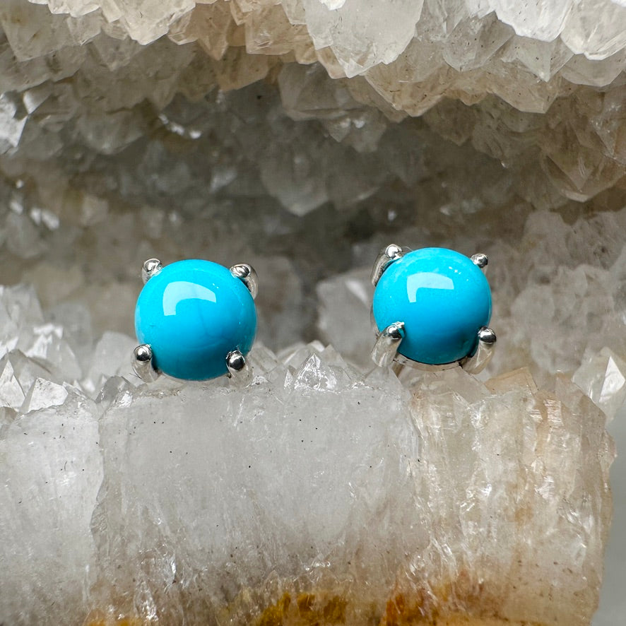 Round Turquoise Stud Earrings | Sterling Silver