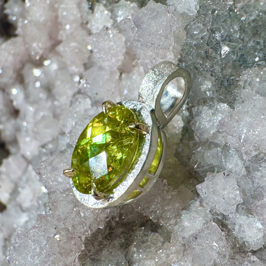 Chartreuse Sphene Granite Pendant | 14k Yellow Gold & Sterling Silver Mixed Metals