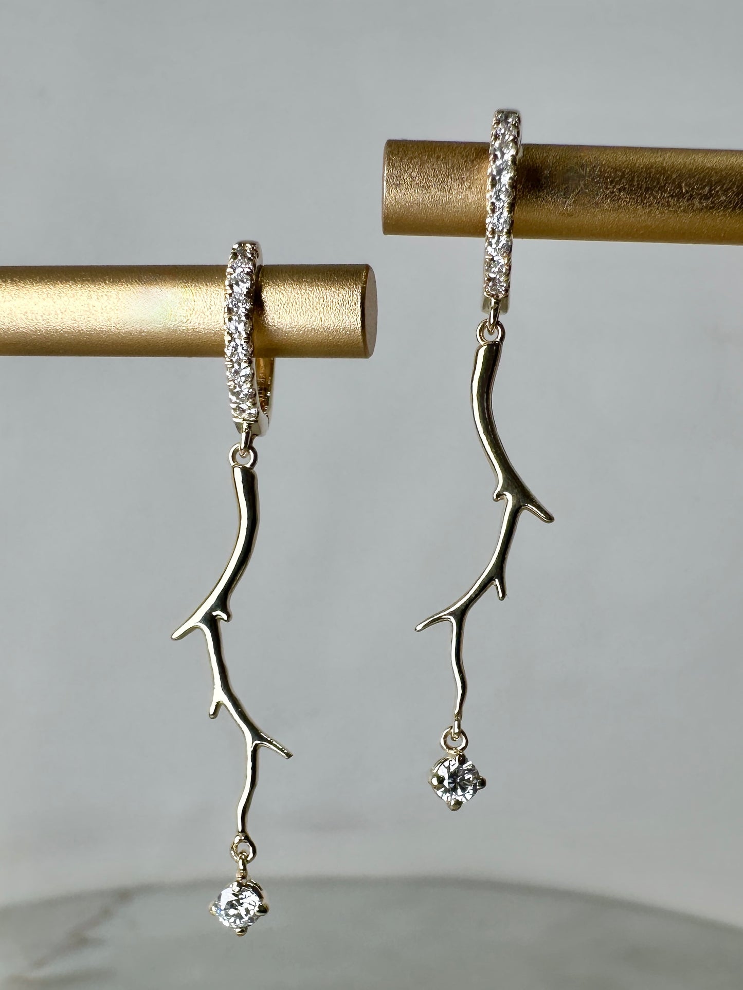 Diamond Branch Earrings | 14k Yellow Gold