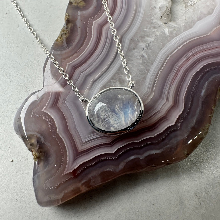 Oval Moonstone Necklace | Sterling Silver