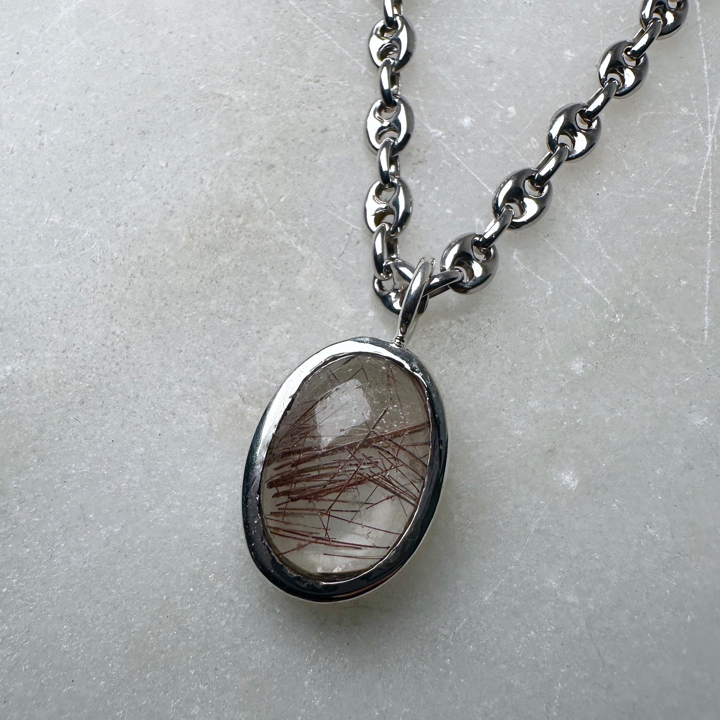 Red Rutile Quartz Charm Pendant | Sterling Silver