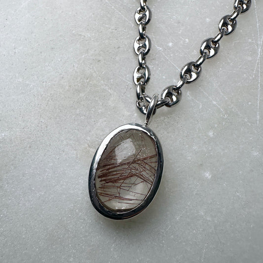 Red Rutile Quartz Charm Pendant | Sterling Silver