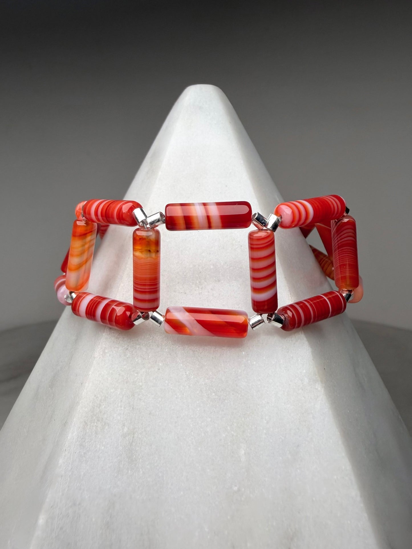 Striped Carnelian Lattice Bracelet | Sterling Silver