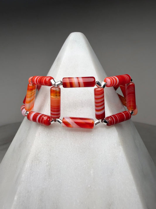 Striped Carnelian Lattice Bracelet | Sterling Silver