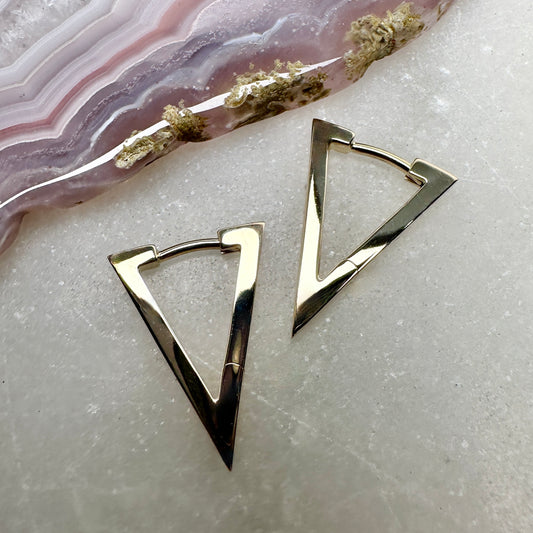Geometric Triangle Huggie Earrings | 14k Yellow Gold