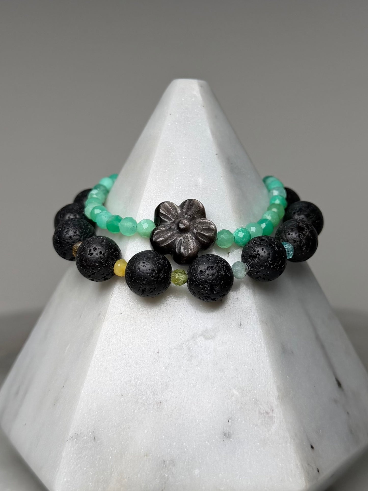 Black Lava Rock & Rainbow Gemstone Bracelet | Sterling Silver