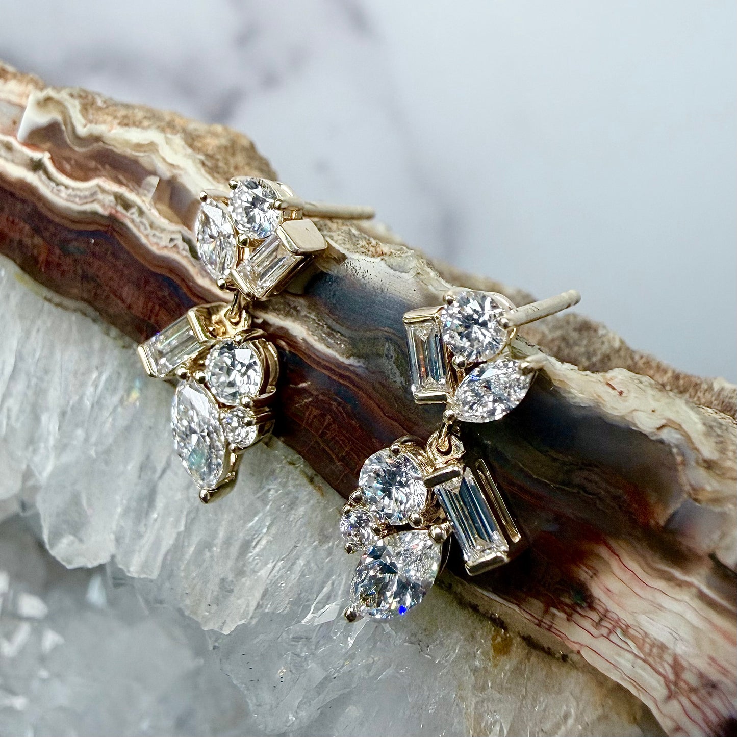 Diamond Cluster Earrings | 14k yellow Gold