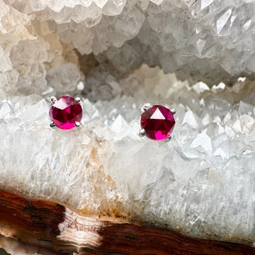 Rose Cut Ruby Stud Earrings | Sterling Silver