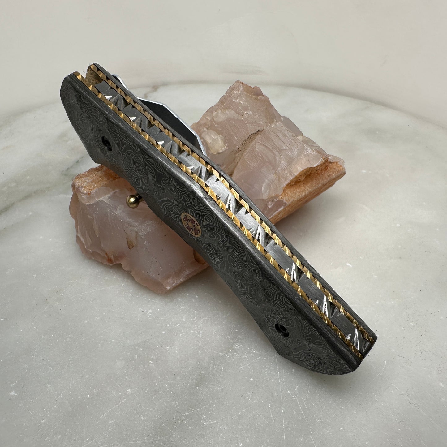 Brass & Damascus Steel Folding Utility Knife