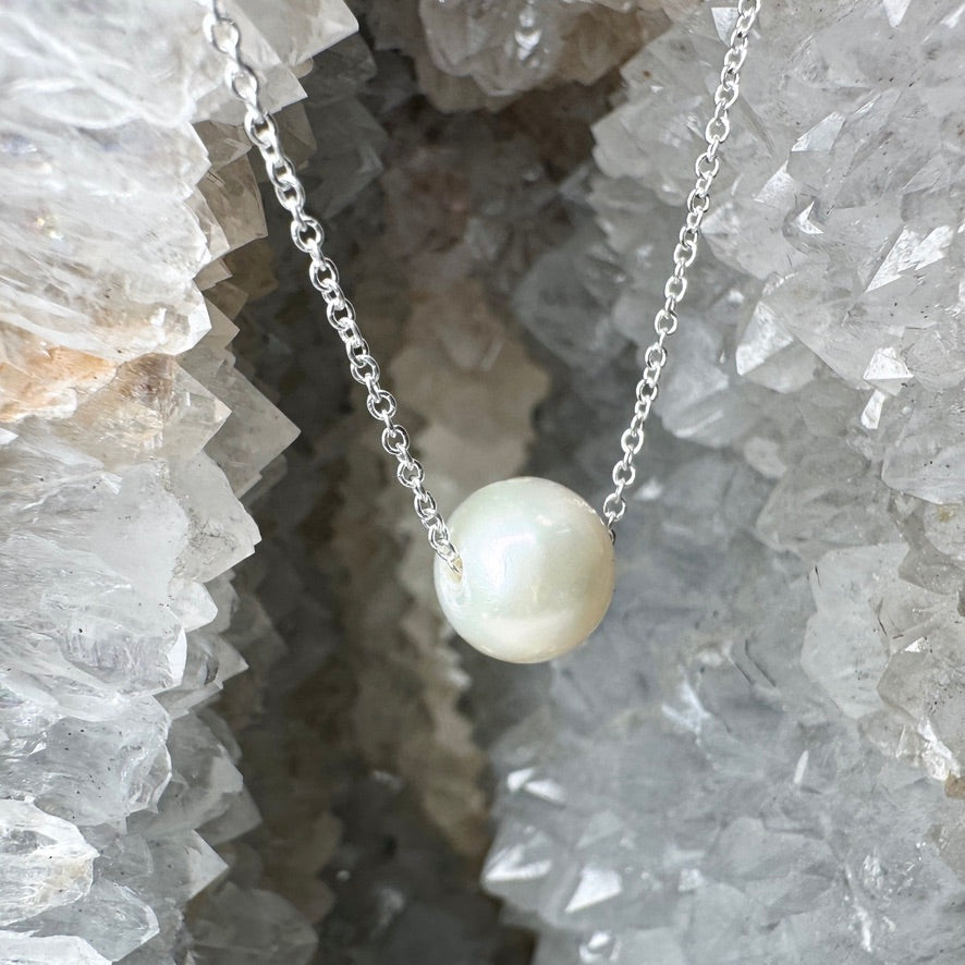 Freshwater Pearl Floating Necklace | Sterling Silver