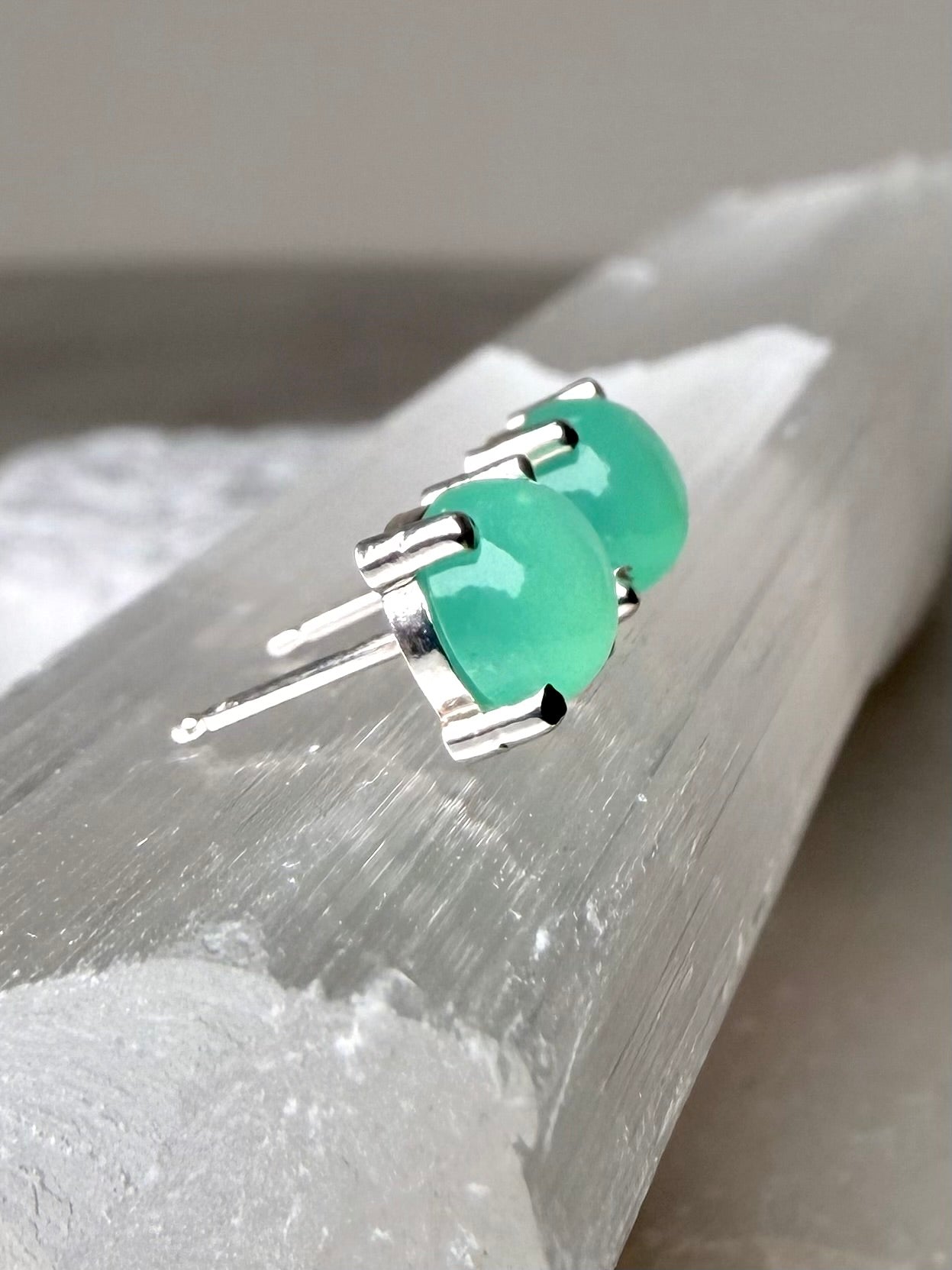 Chrysoprase Stud Earrings | Sterling Silver