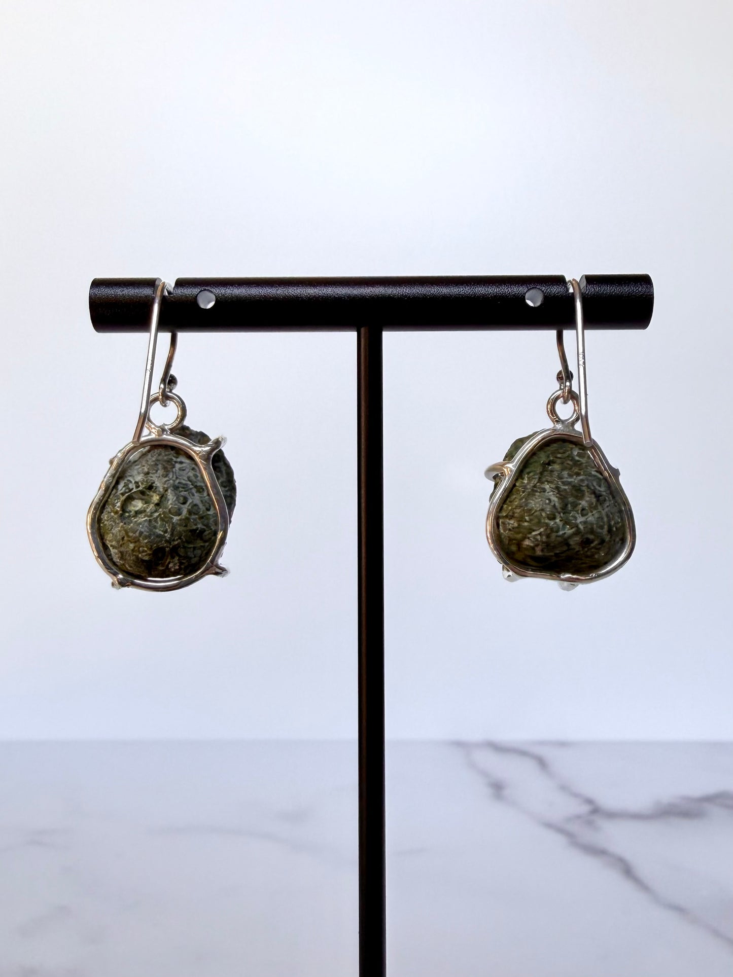 Black & Grey Geode Earrings | Sterling Silver