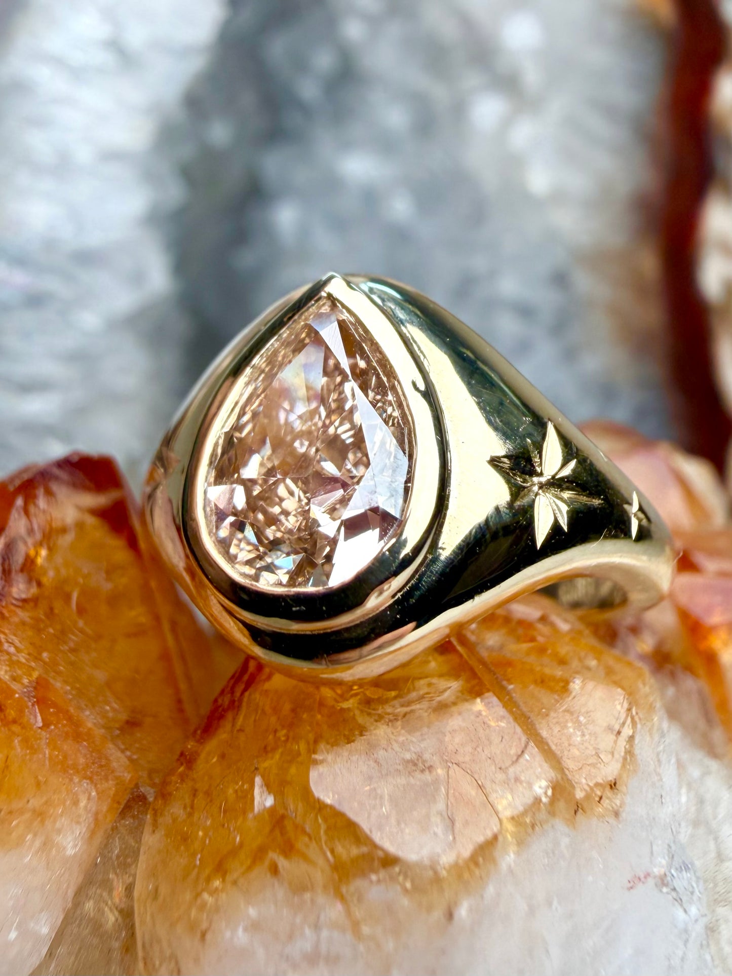 Celestial Champagne Pear Diamond Ring | 14k Yellow Gold