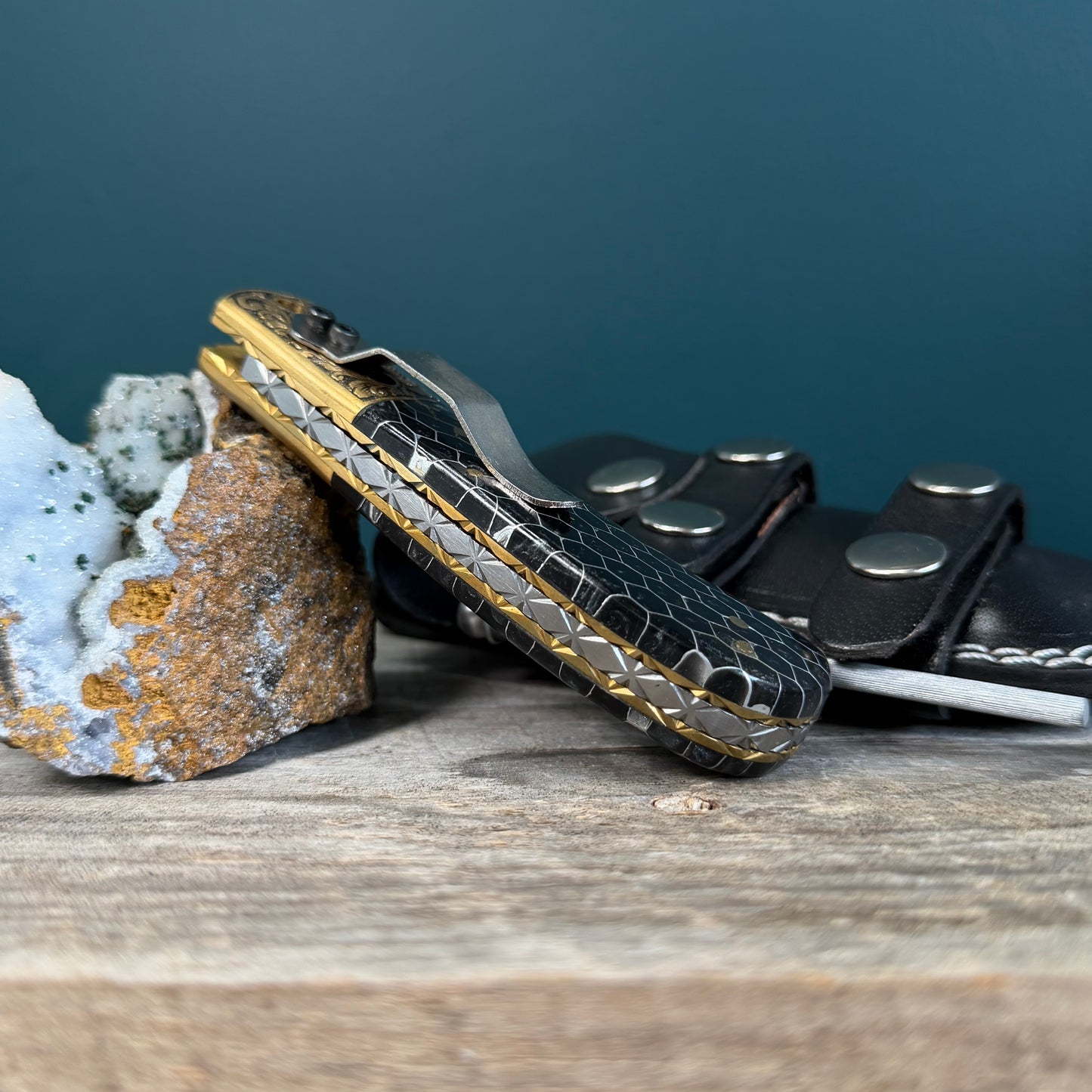 Hand-Engraved Damascus Folding Pocket Knife with Honeycomb Handle