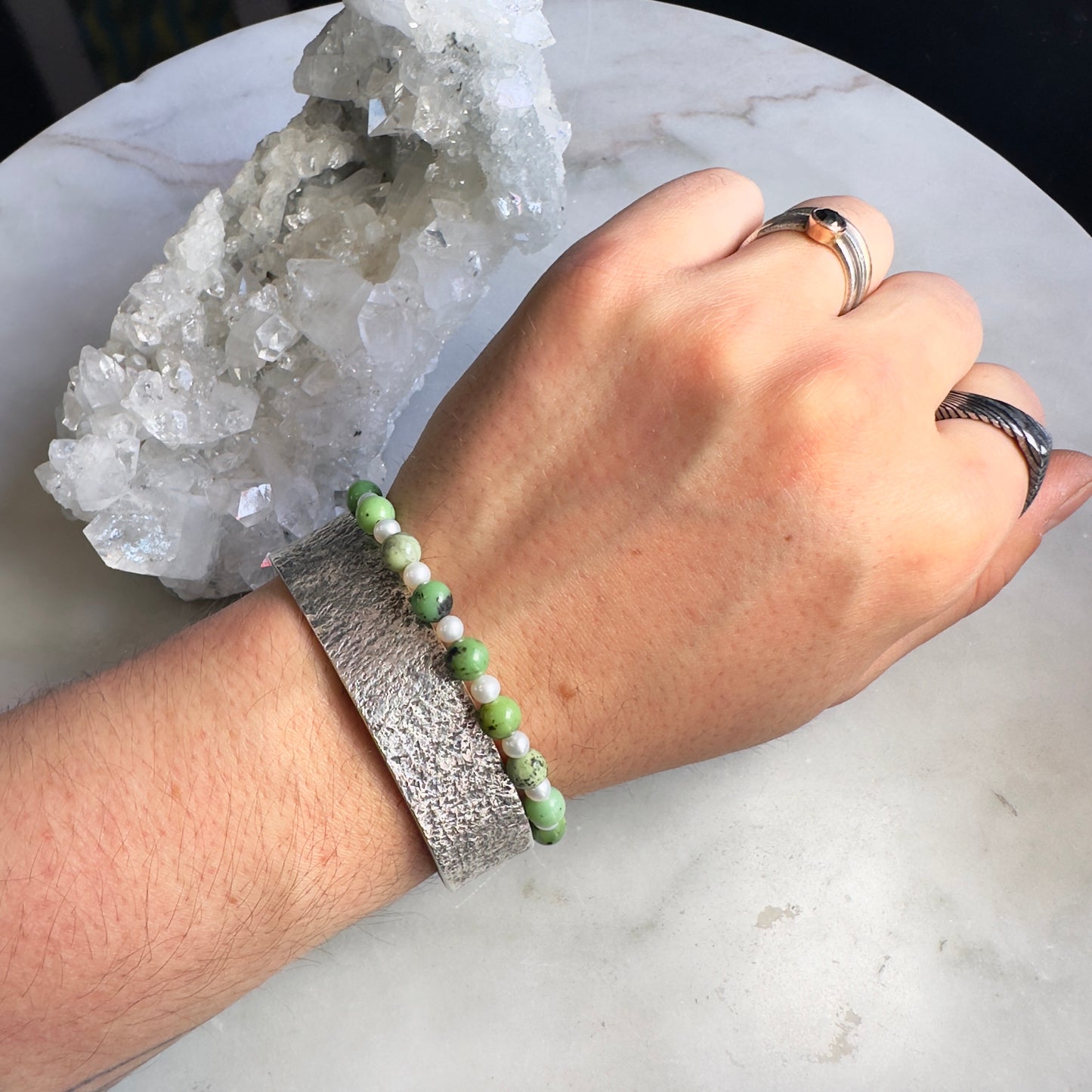 Chrysoprase + Pearl Bracelet