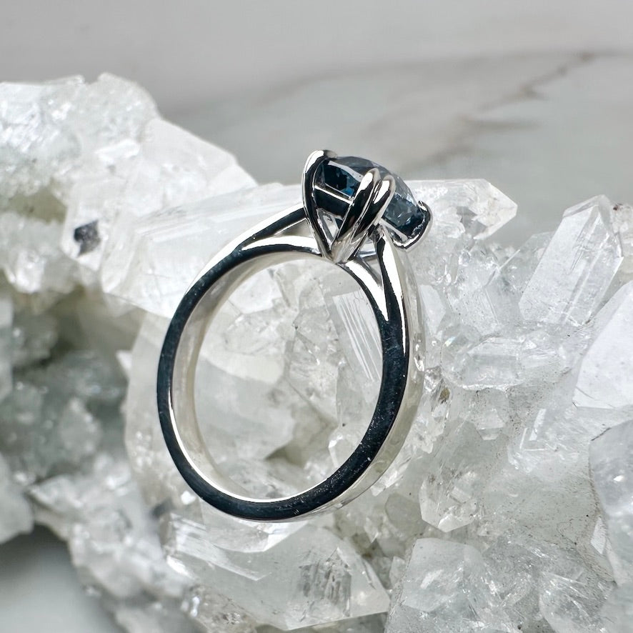 Blue Spinel Wide Band Solitaire Ring | 14k White Gold