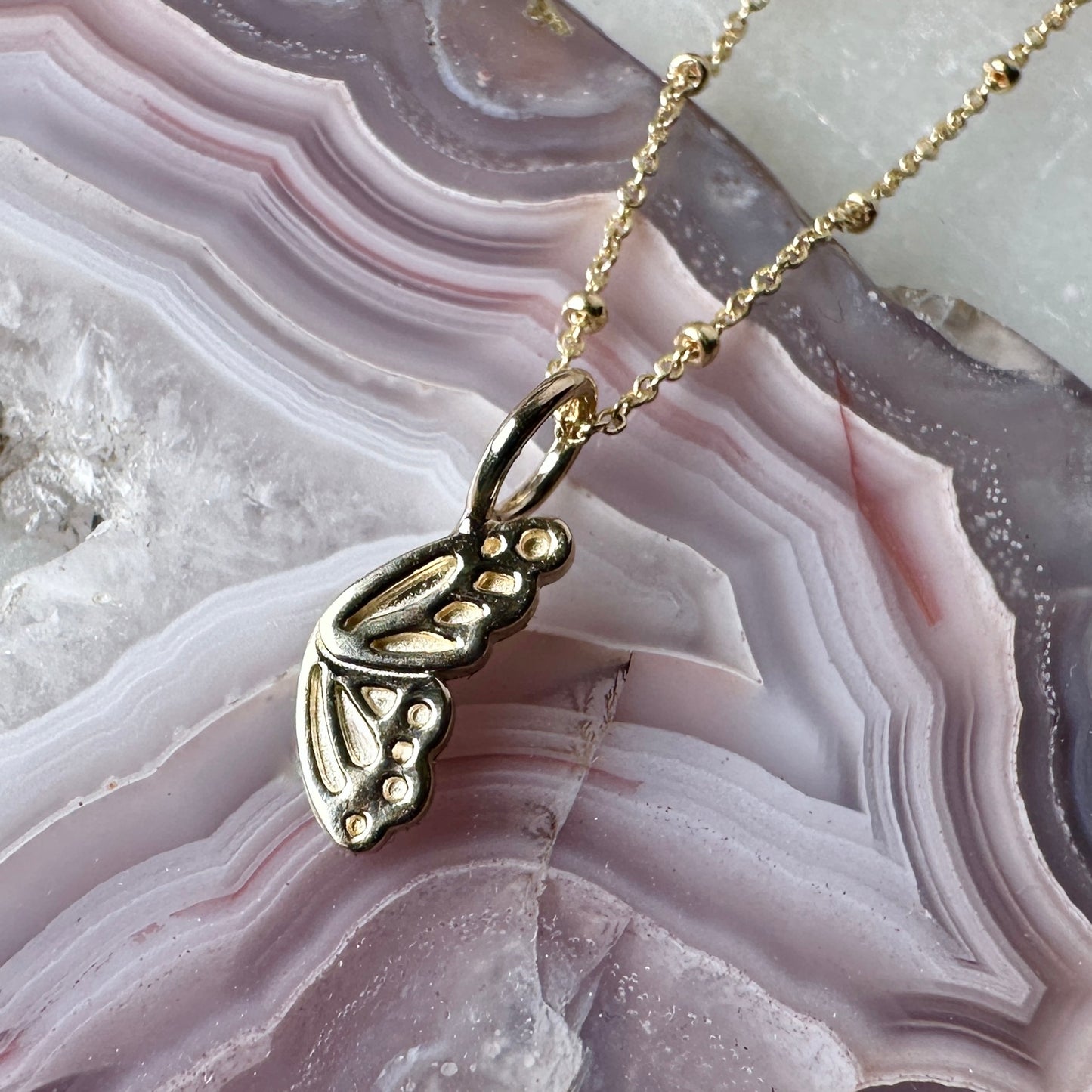 Monarch Butterfly Wing Pendant | 14k Yellow Gold