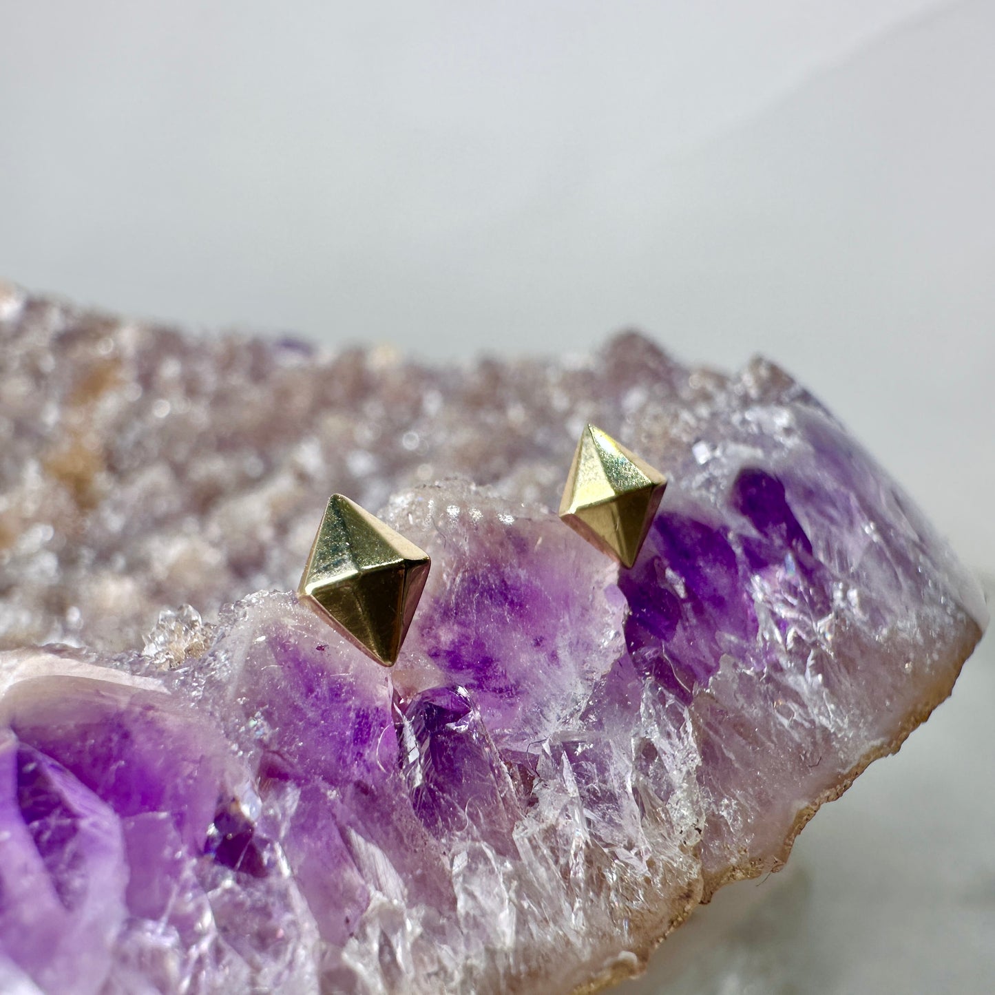Geometric Diamond Shaped Stud Earrings | 14k Yellow Gold