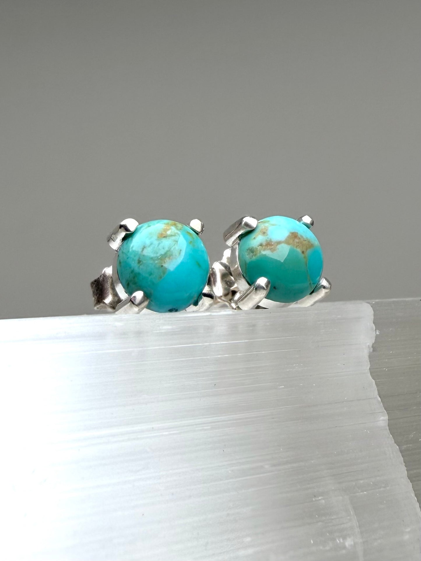 Round Turquoise Stud Earrings | Sterling Silver