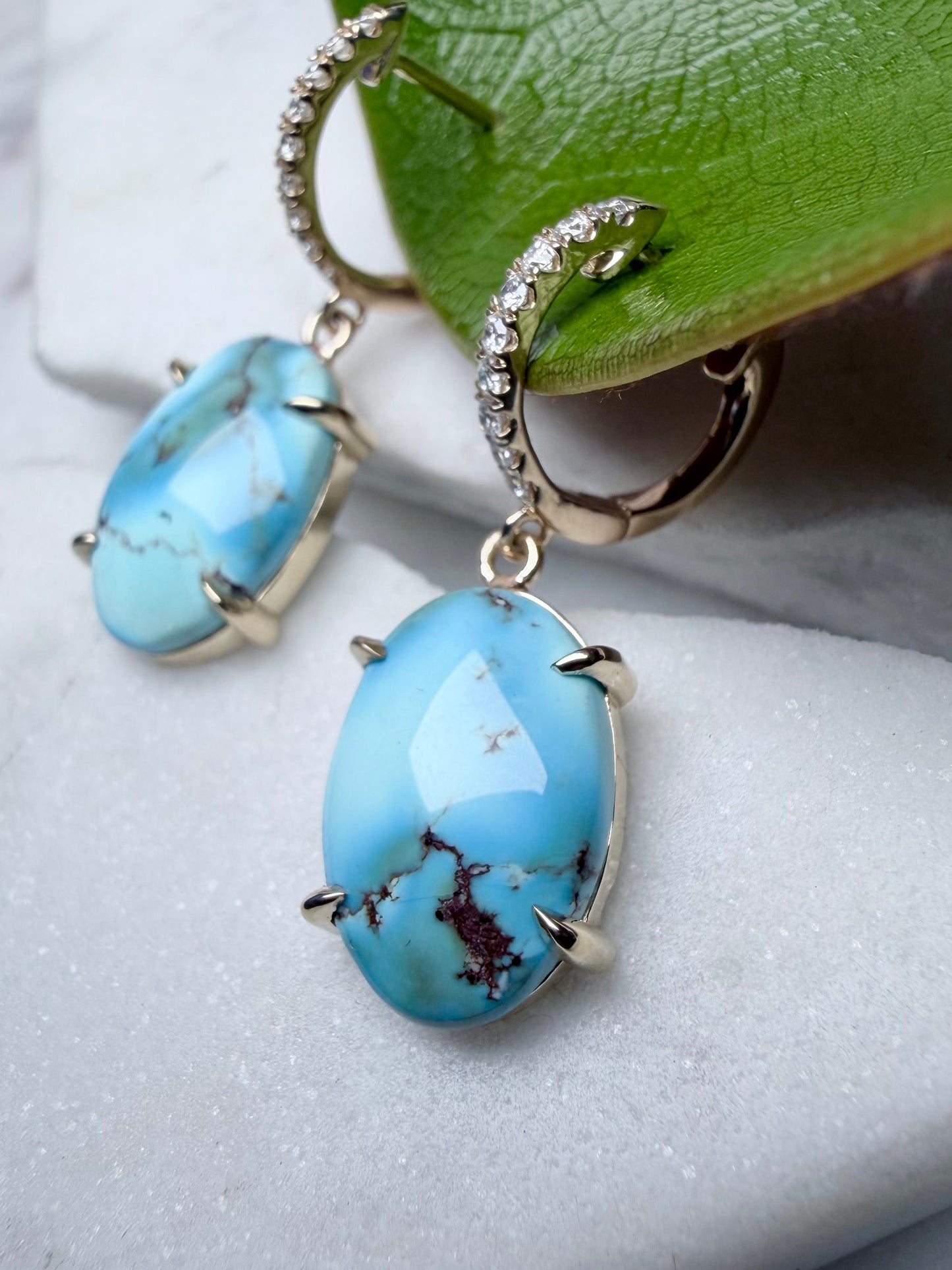 Golden Hills Turquoise Diamond Huggie Earrings | 14k Yellow Gold