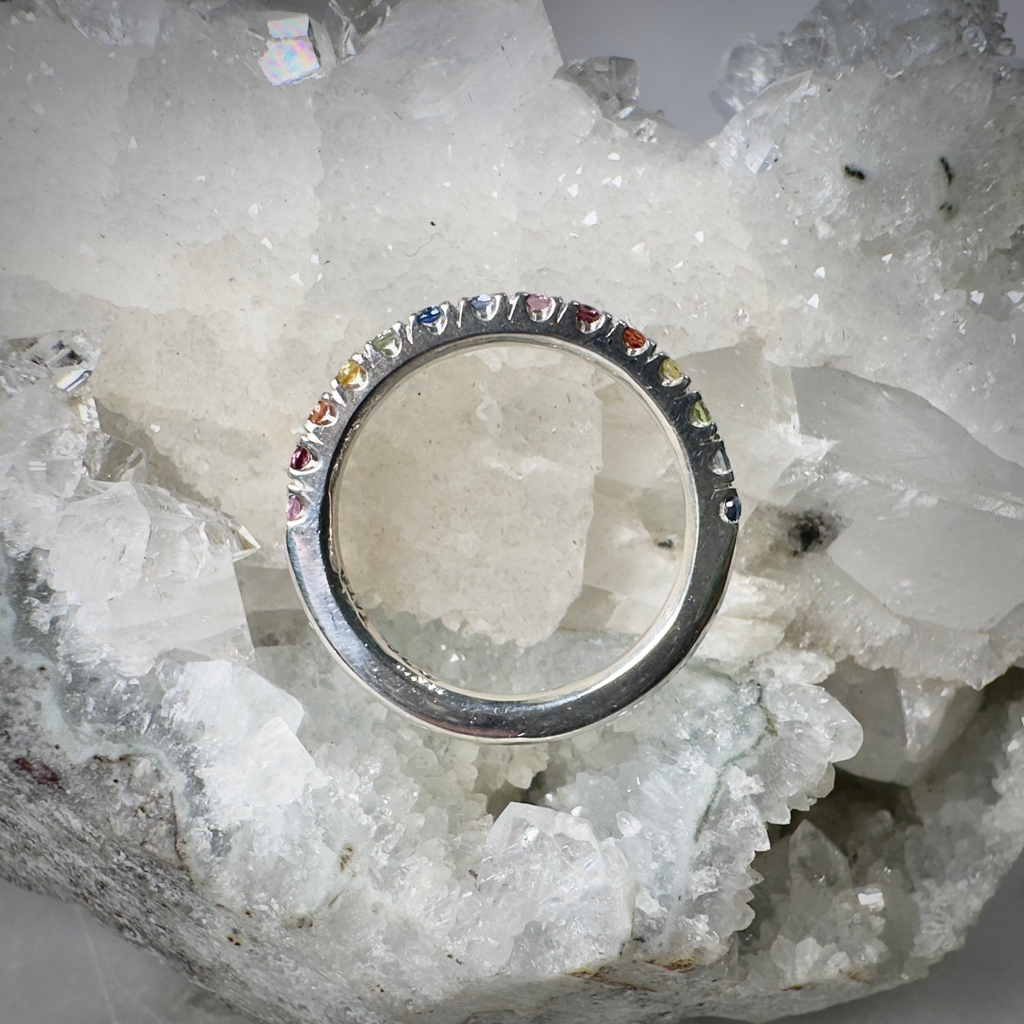 Rainbow Sapphire Band with Split Prongs