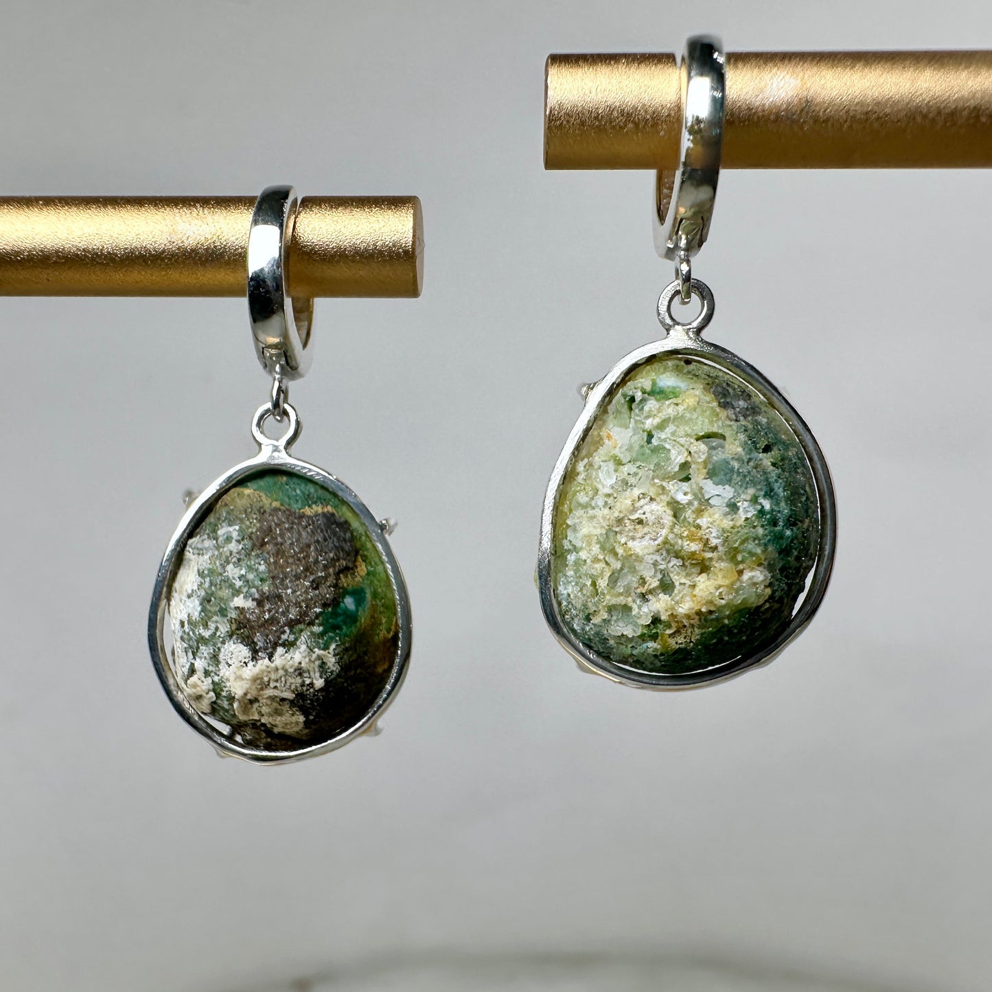 Blue-Green Tabasco Geode Earrings | Sterling Silver