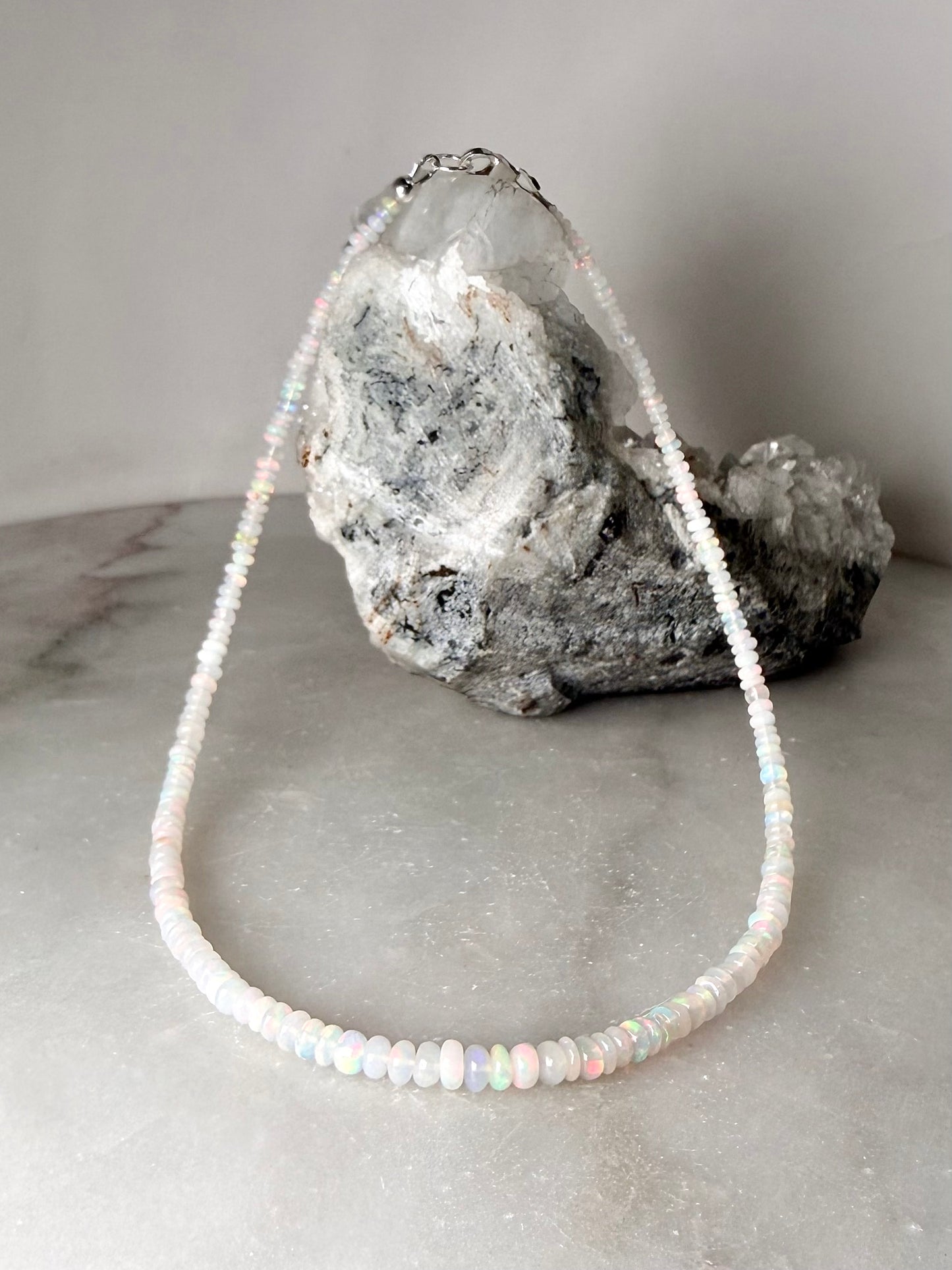 White Ethiopian Opal Necklace | Sterling Silver