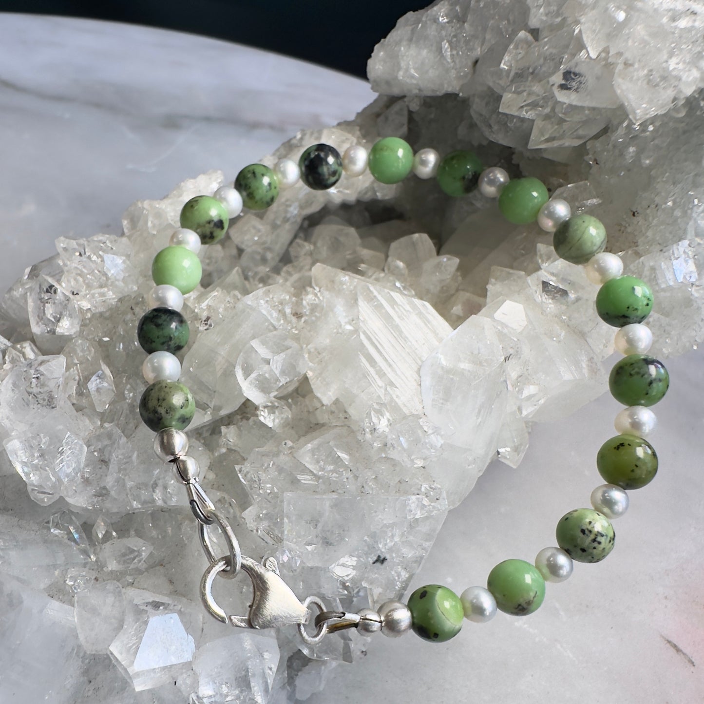 Chrysoprase + Pearl Bracelet