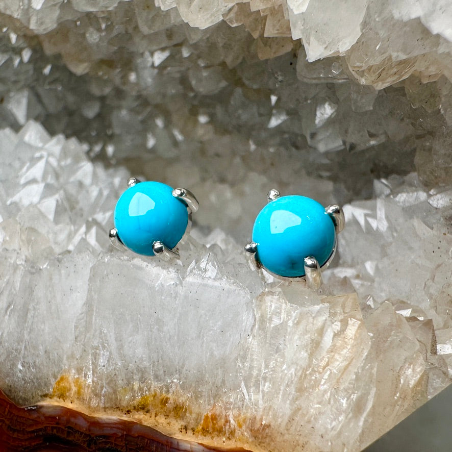 Round Turquoise Stud Earrings | Sterling Silver