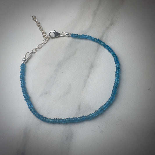 Blue Apatite Beaded Bracelet | Sterling Silver | Adjustable